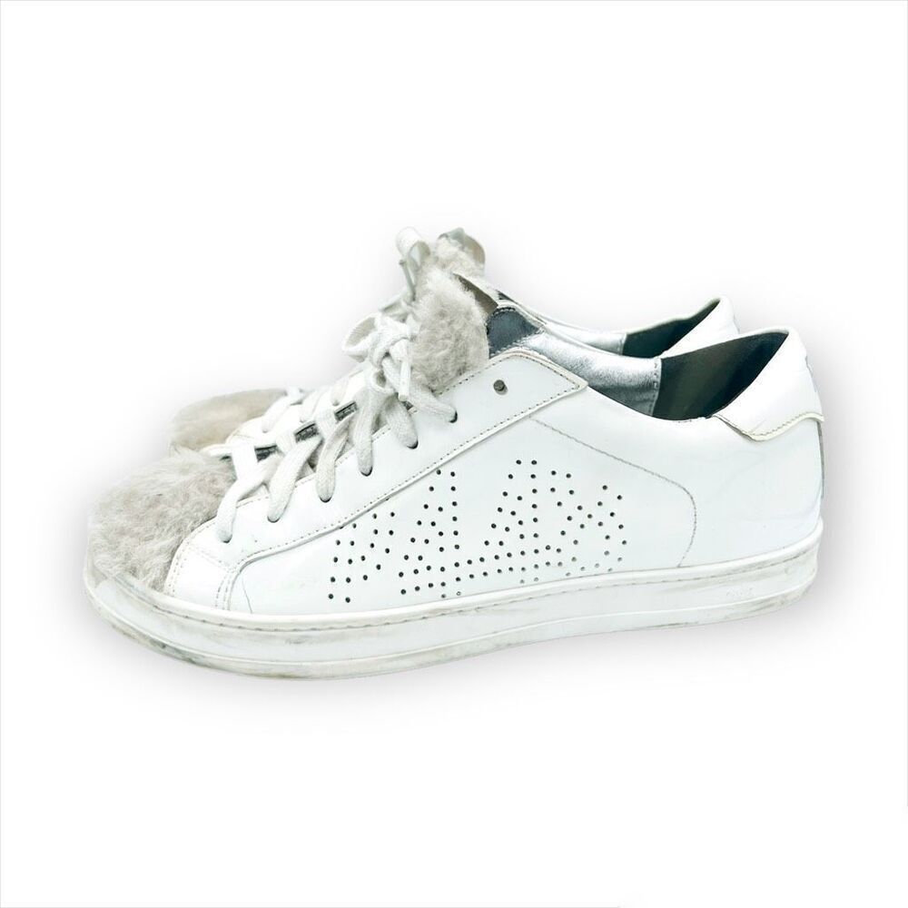 P448 John Sneaker Coated Leather Faux Fur Tongue Lace Up Shoes Size 38
